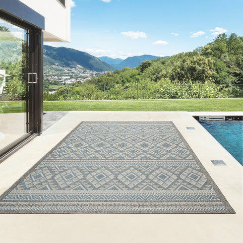 Outdoor Teppich | Für Drinnen und Draußen | Terrasse Balkon Garten Wohnzimmer Badezimmer Küche Flur Läufer | Blau